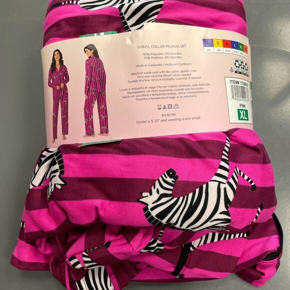 NEW Room Service Shawl Collar Pajama Set Women's XL Zebra Print Pink - Picture 7 of 11